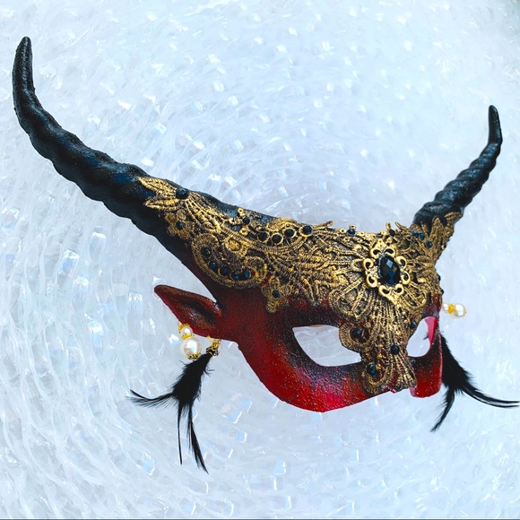 Red Devil Black Horn Sexy Venetian  Masquerade - Picture 2 of 4